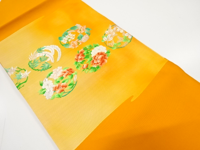 JAPANESE NAGOYA OBI / WOVEN FLOWER ROUNDEL